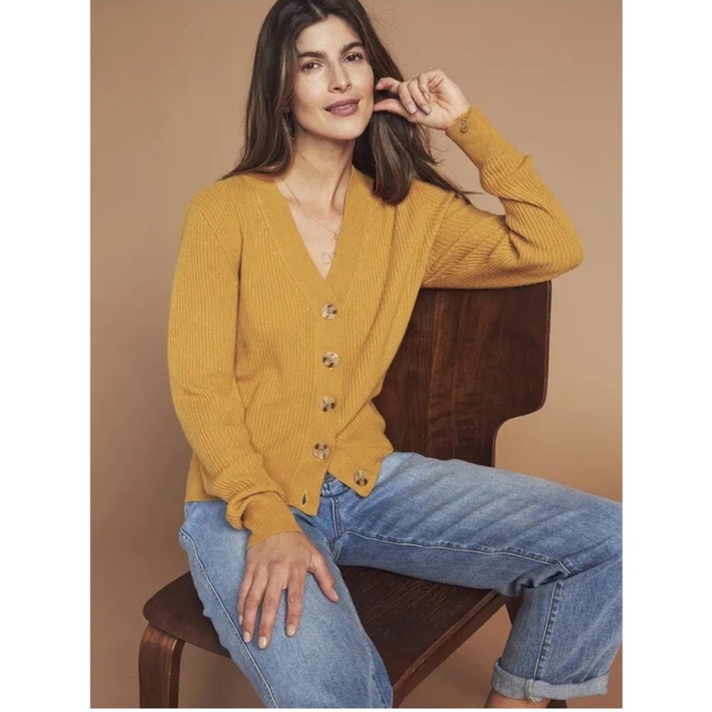 Faherty gold cashmere ribbed cardigan - the Kai cardigan Medium